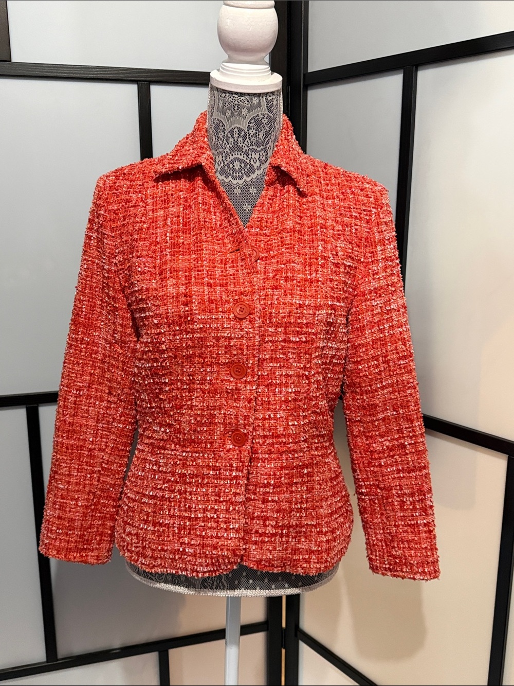 Coldwater Creek Coral Tweed Three-Button Blazer